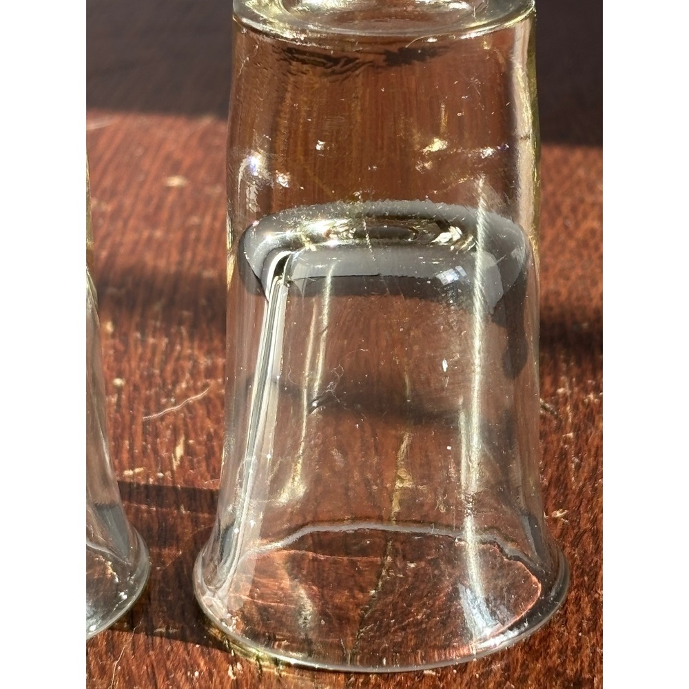 Vintage Heavy Glass Shot Glasses Set of 2 Flared Rim Clear Yellow Tint 2.75in - Picture 6 of 6
